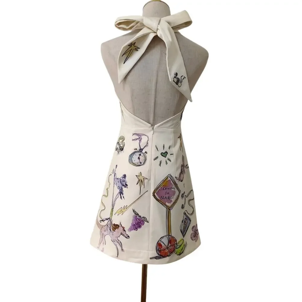 Alemais + Anouk Colantoni Court organic cotton-twill halterneck mini dress US 8 - Picture 10 of 12